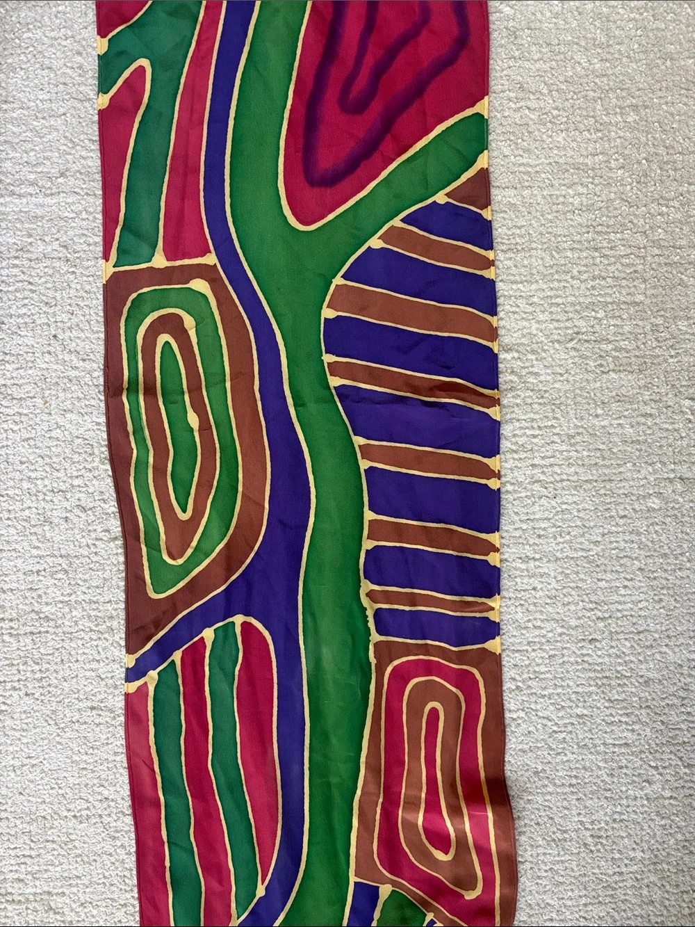 Vintage Abstract Multicolor Geometric Silk Scarf Hand Rolled Hem